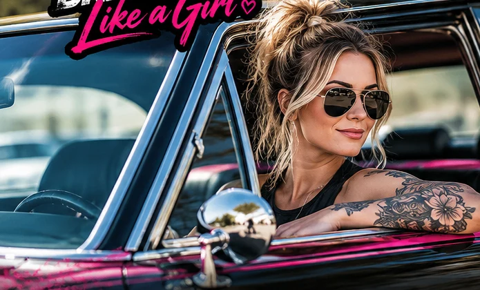 Woman driving a classic car