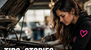Woman working on a vehicle